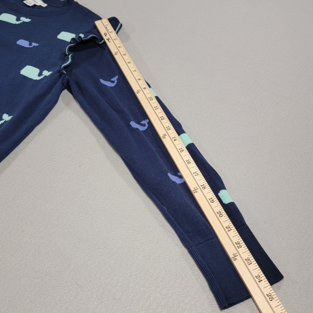 Vineyard Vines Sweater Whale Print Ruffle Shoulder Navy Preppy Women's Medium - Picture 8 of 9